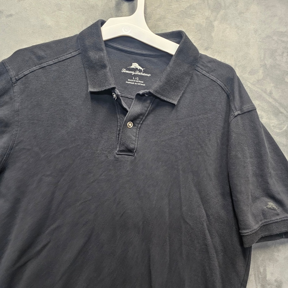 Tommy Bahama Men's Black Pique Knit Short Sleeve Polo Shirt Large TB22141